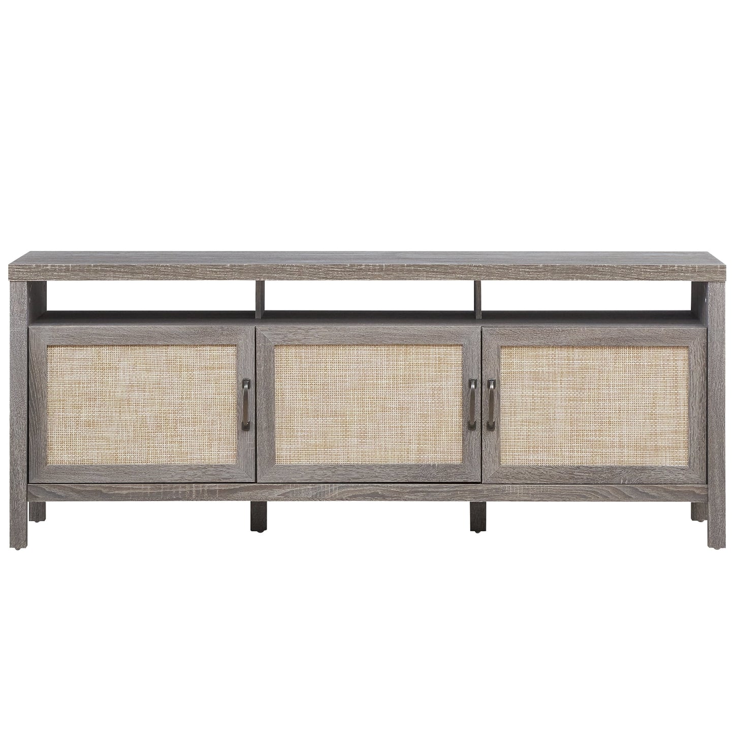 Universal TV Stand Cabinet Television Media Console with 3 Rattan Doors Grey - Homeward Trends