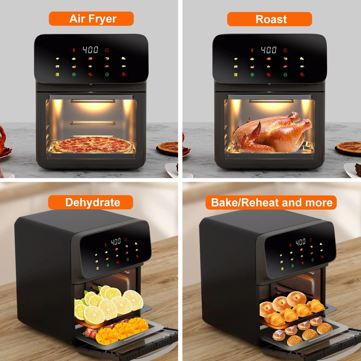 12-Quart Air Fryer Convection Oven, 10-in-1 Multi-Function with Visible Window & Touchscreen - Homeward Trends