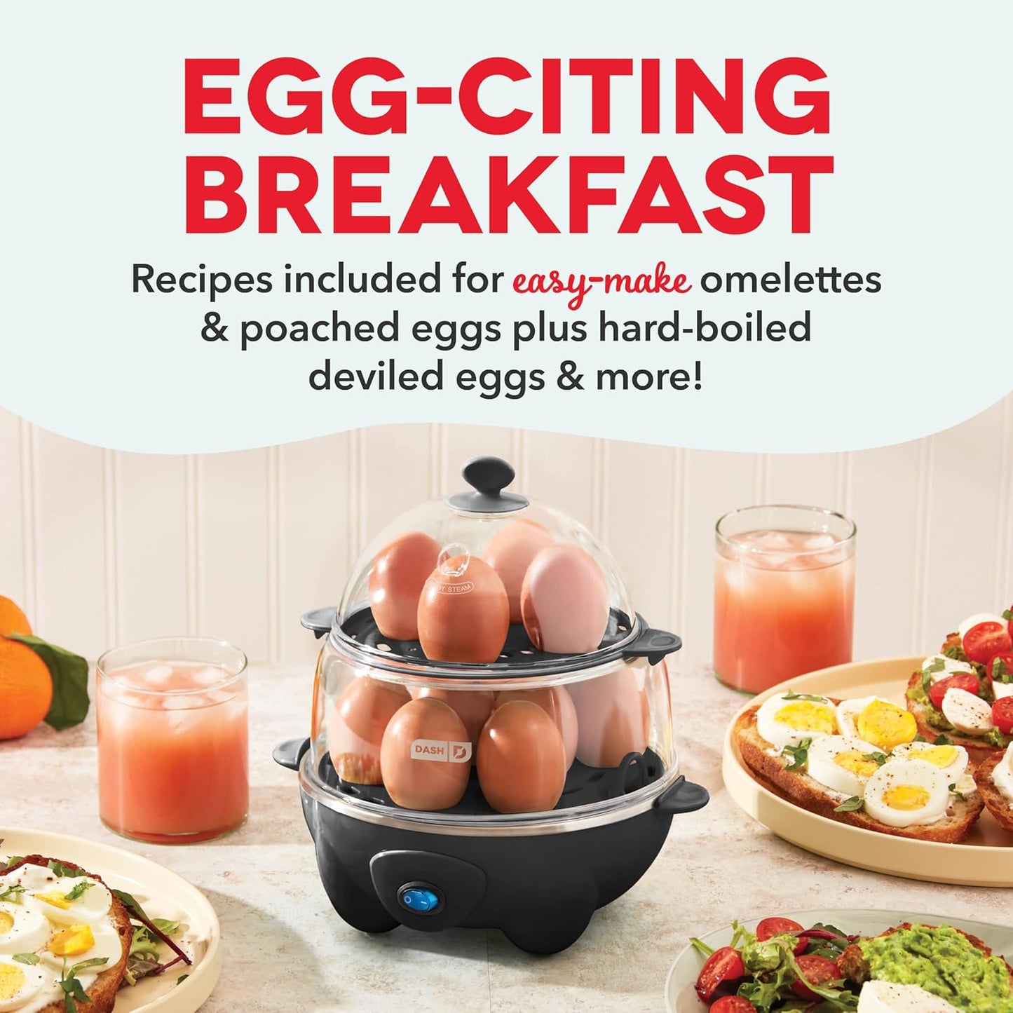 Deluxe Rapid Egg Cooker, 12-Egg Capacity for Hard-Boiled, Poached, Scrambled Eggs, Omelets, Steamed Vegetables & Dumplings, Auto Shut-Off - Black - Homeward Trends