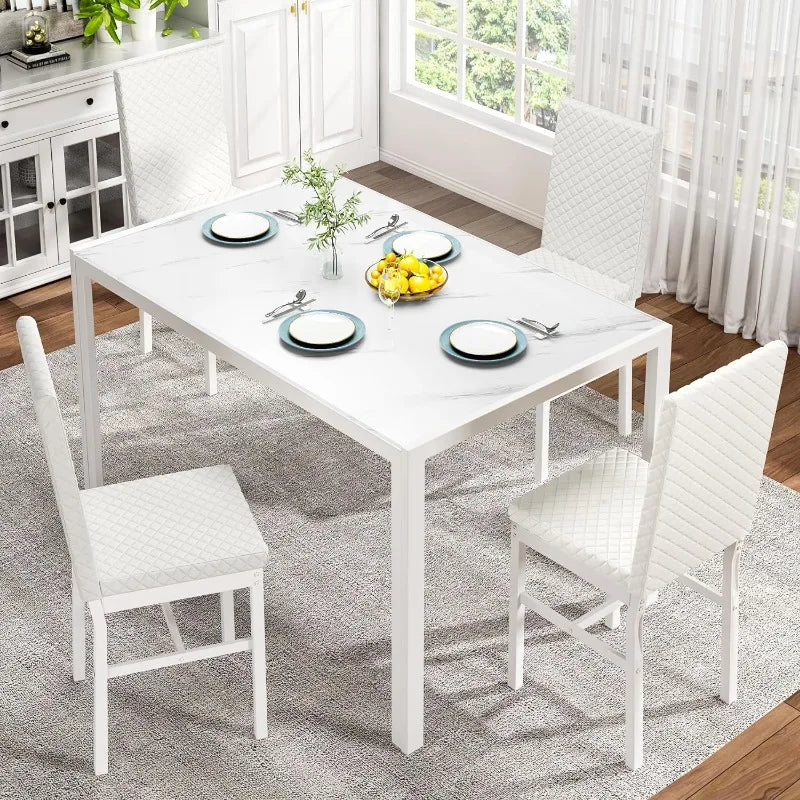 5-Piece Dining Room Table Set, Glass Kitchen Table with 4 PU Leather Chairs - Homeward Trends