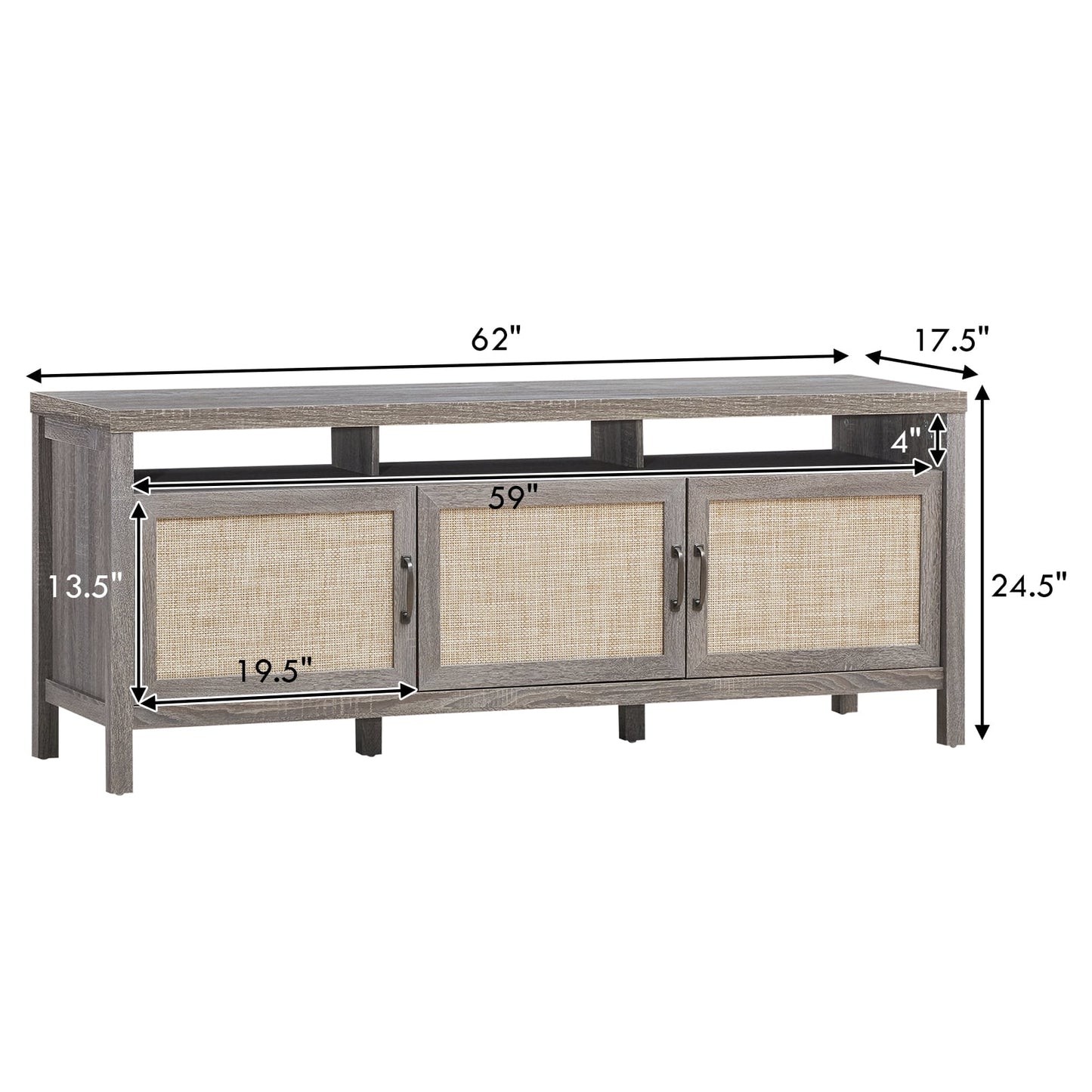 Universal TV Stand Cabinet Television Media Console with 3 Rattan Doors Grey - Homeward Trends