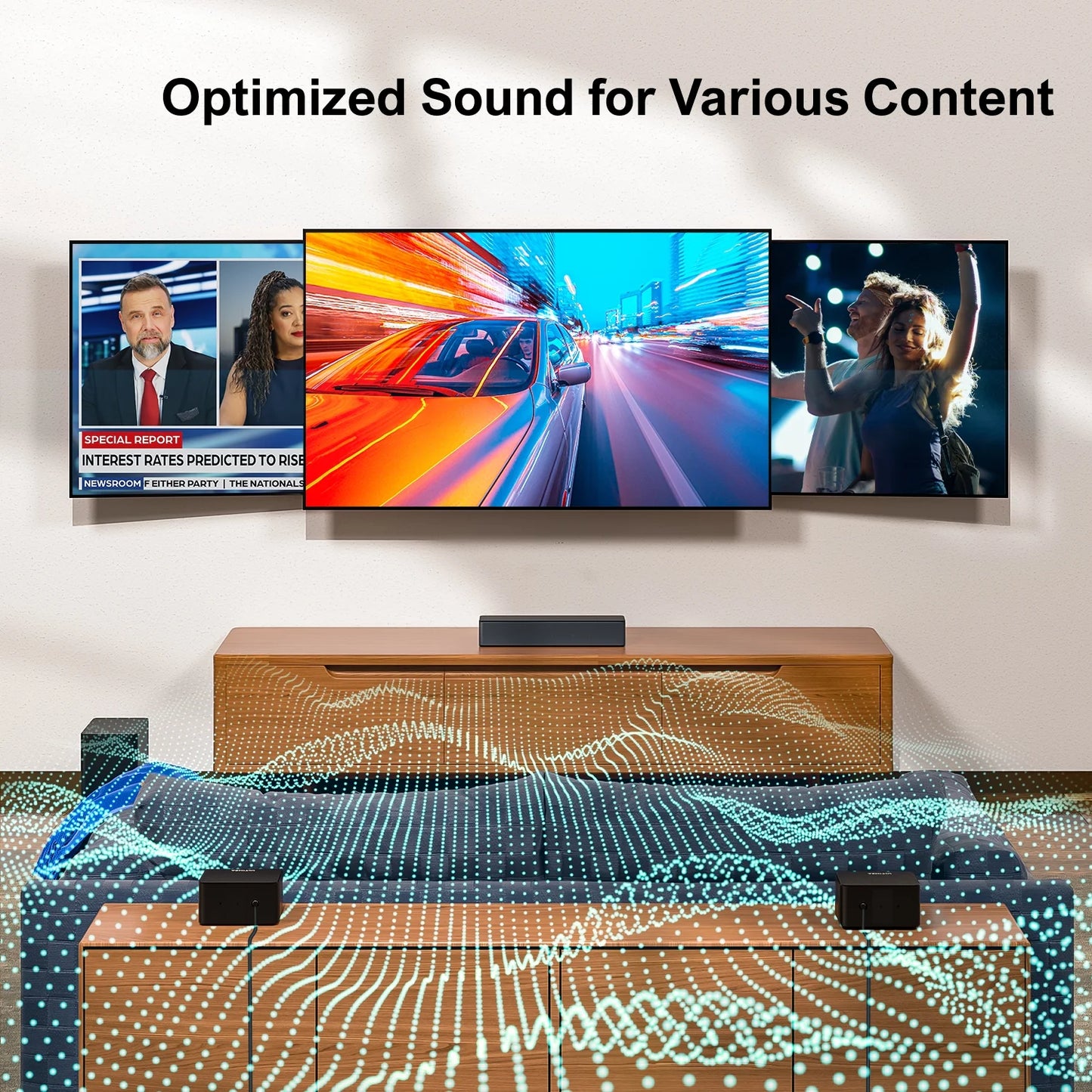 350W 5.1 Surround Sound Bar System - Wireless Subwoofer, Rear Speakers, 3D Bass Adjustable for TV - Homeward Trends