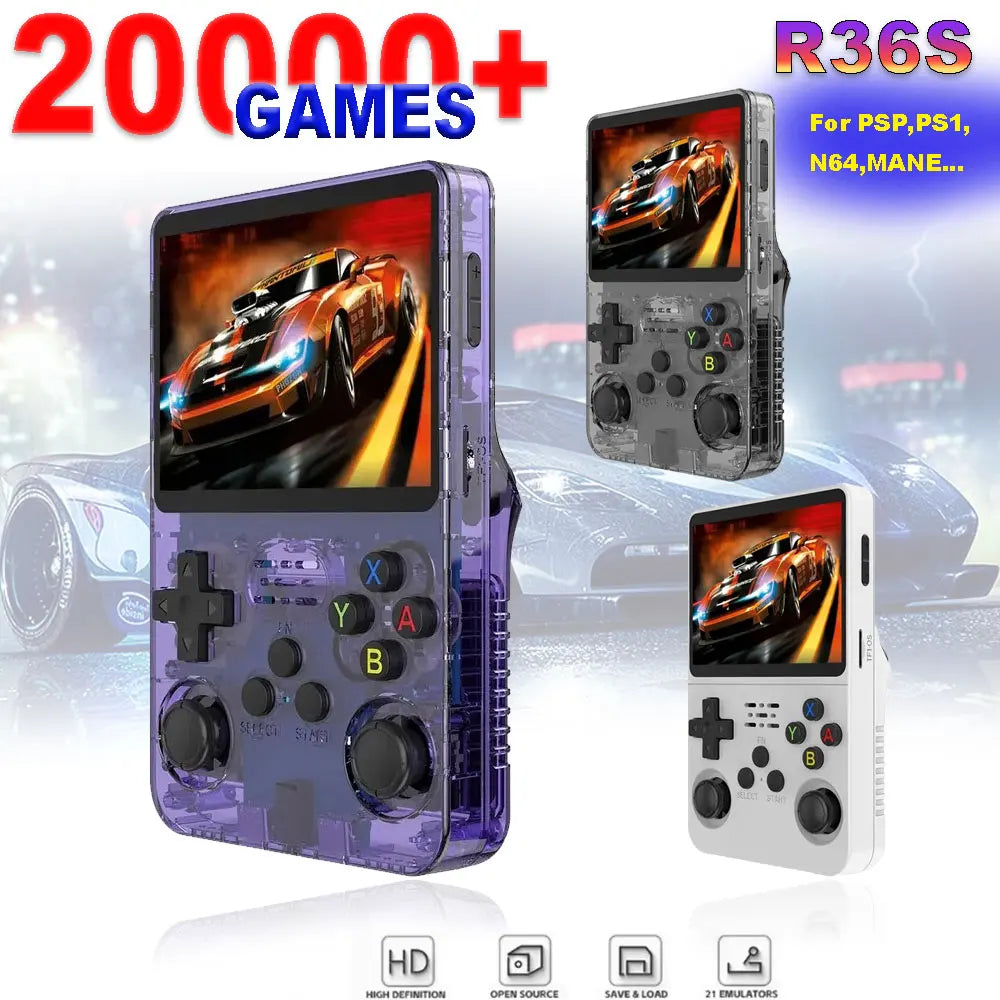 R36S Handheld Game Console, 3.5" IPS Screen, 64GB, Linux, Open Source, Retro Arcade Games