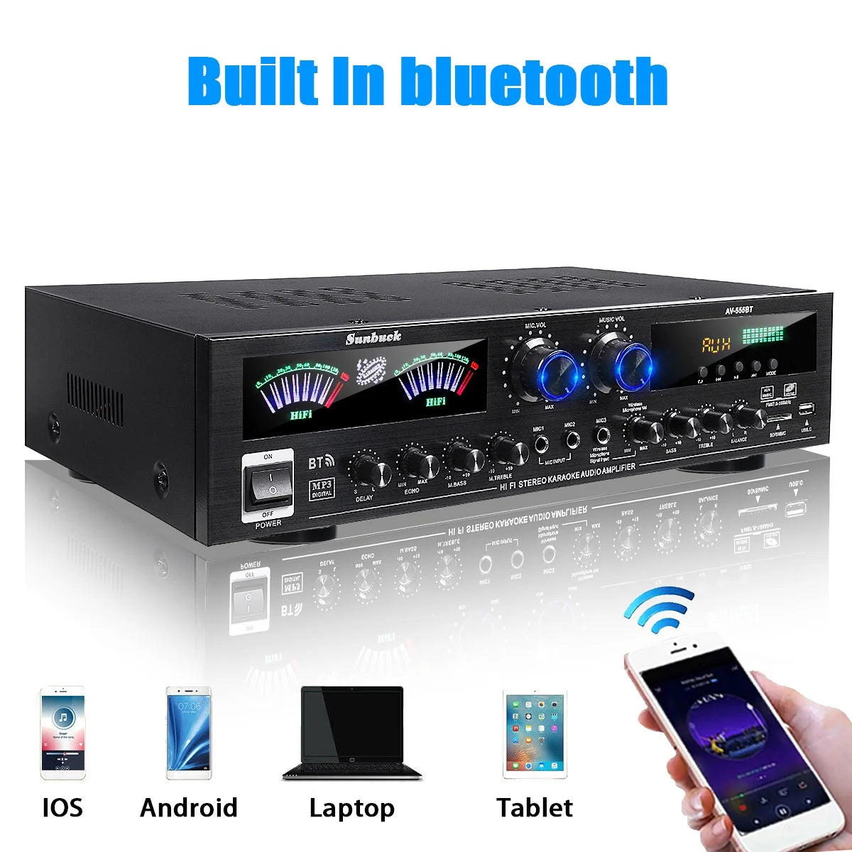 4000W Surround Sound Bluetooth Audio Power Amplifiers Receiver for Home Stereo Theater System