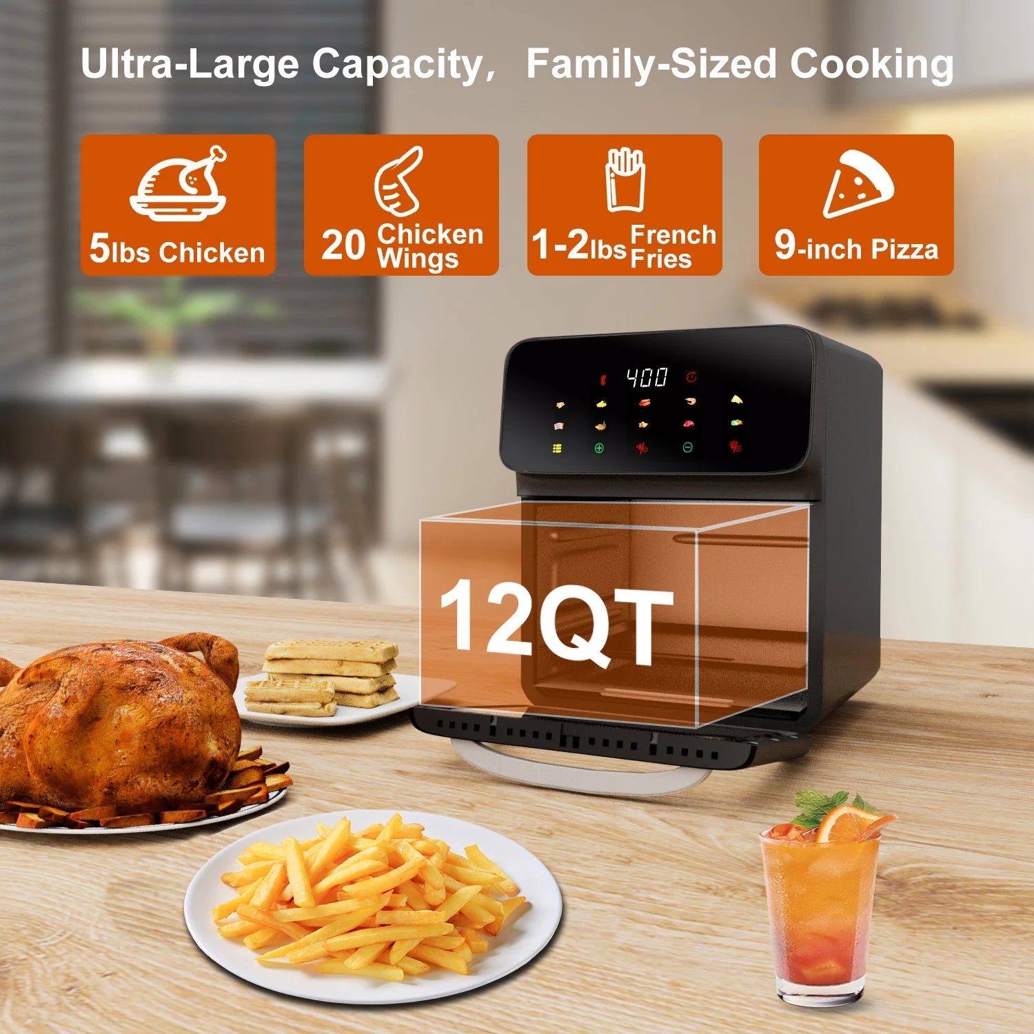 12-Quart Air Fryer Convection Oven, 10-in-1 Multi-Function with Visible Window & Touchscreen - Homeward Trends