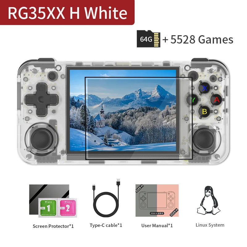 RG35XX Handheld Retro Game Console 3.5" IPS Screen, 64GB, 5528 Games, 3300mAh Battery