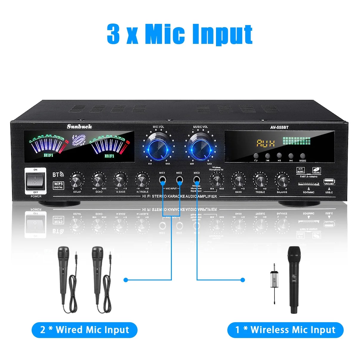 4000W Surround Sound Bluetooth Audio Power Amplifiers Receiver for Home Stereo Theater System