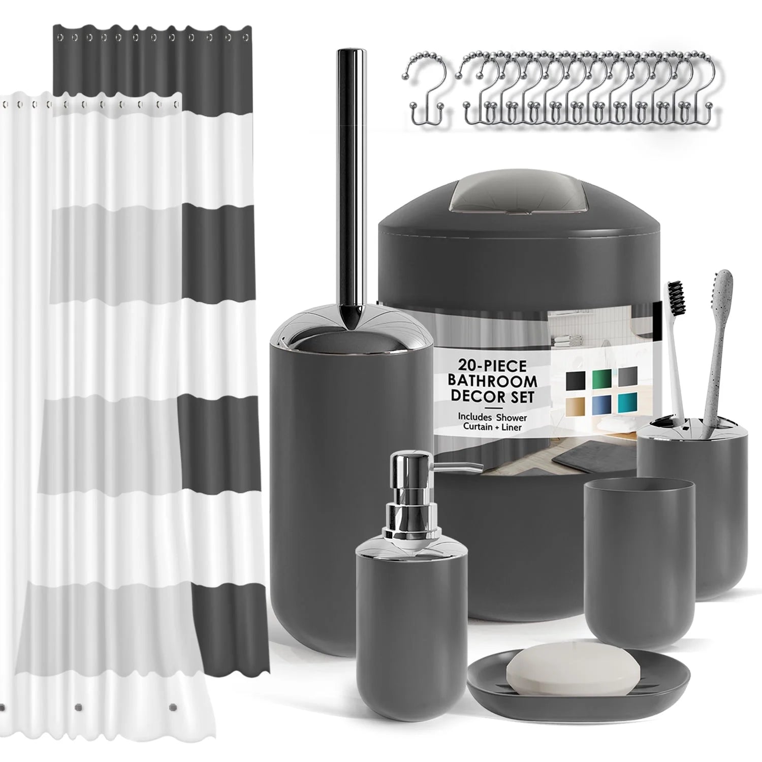 20 Piece Bathroom Accessories Set, Gray Bathroom Decor Set