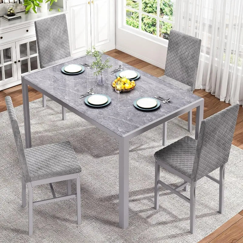 5-Piece Dining Room Table Set, Glass Kitchen Table with 4 PU Leather Chairs - Homeward Trends