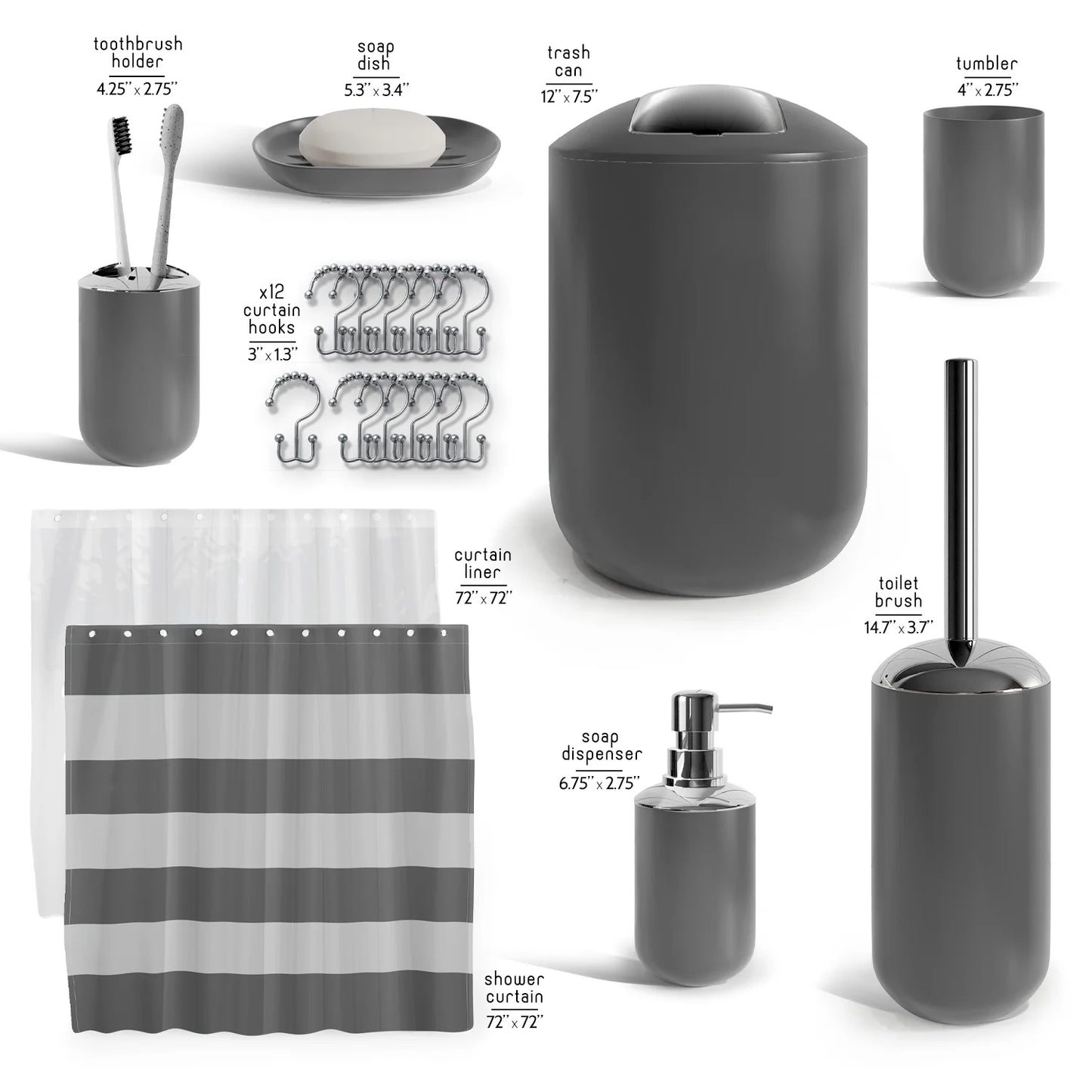 20 Piece Bathroom Accessories Set, Gray Bathroom Decor Set