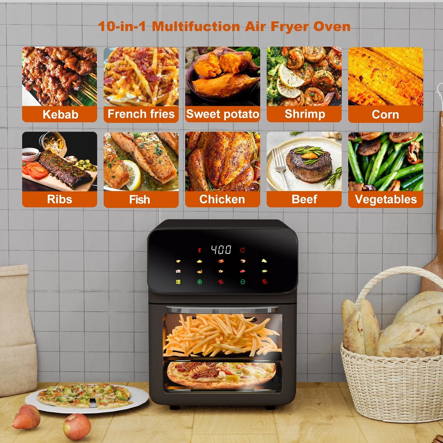 12-Quart Air Fryer Convection Oven, 10-in-1 Multi-Function with Visible Window & Touchscreen - Homeward Trends