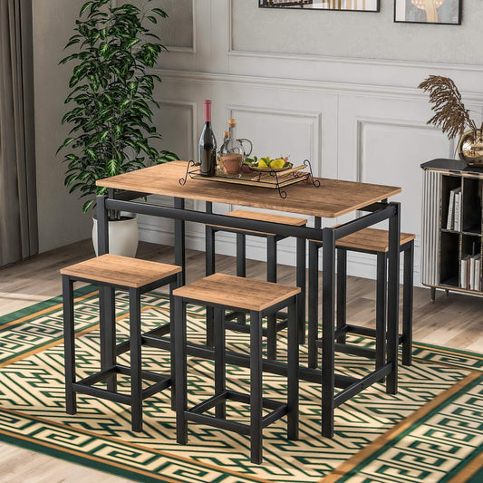 Dining Table Set, 5 Piece Counter Height Pub Table with 4 Chairs for the Bar, Breakfast Nook, Kitchen Room, Dining Room and Living Room (Brown) - Homeward Trends