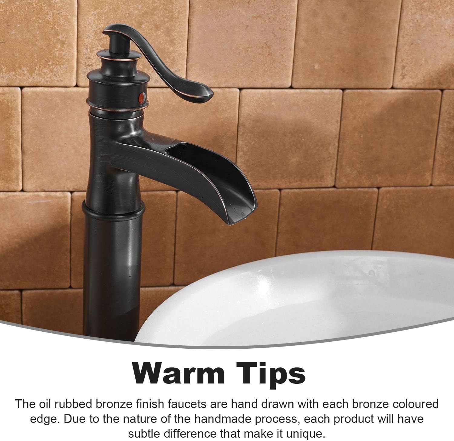 Oil Rubbed Bronze Waterfall Spout Bathroom Vessel Sink Faucet – Single Handle, Tall Deck Mount