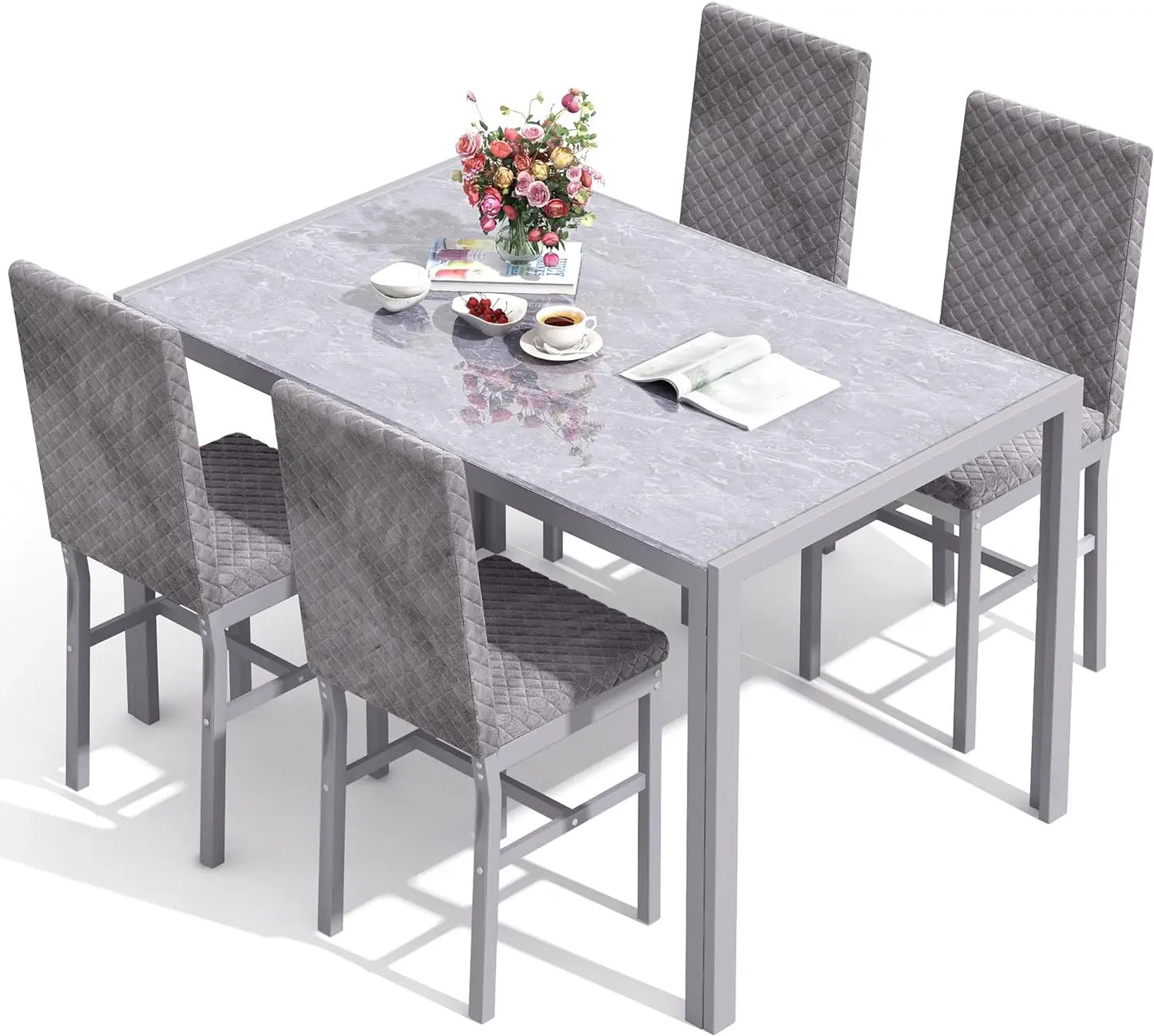 5-Piece Dining Room Table Set, Glass Kitchen Table with 4 PU Leather Chairs - Homeward Trends