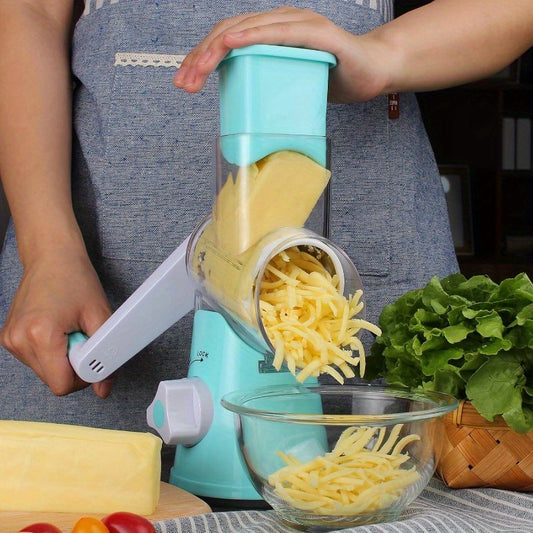 3-in-1 Rotary Cheese Grater – Hand Crank Shredder for Cheese, Veggies & Nuts w/ Suction Base - Black - kitchen appliance - Homeward Trends