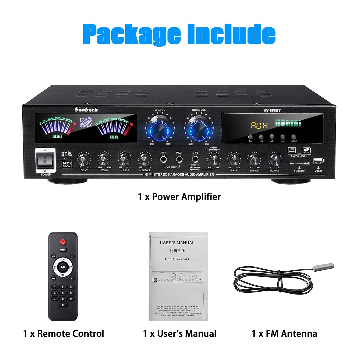 4000W Surround Sound Bluetooth Audio Power Amplifiers Receiver for Home Stereo Theater System