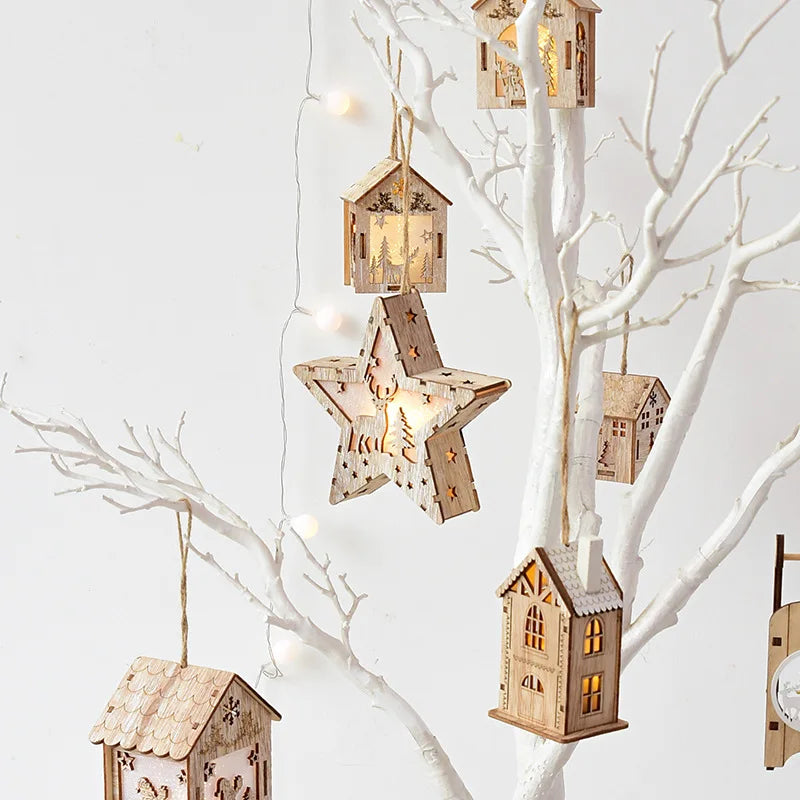 Christmas LED Light Wooden House Luminous Cabin Christmas Decorations Home Decor Night Lamp Pendant Prop Led Candle Gift - Homeward Trends