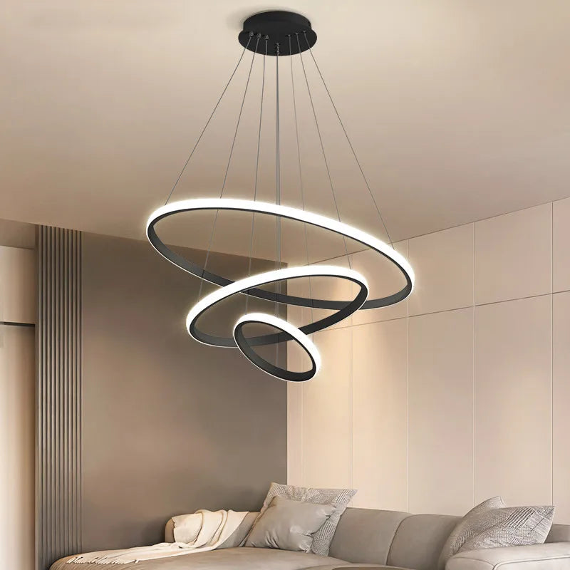 Modern LED Ring Pendant Lamp - Black Circular Chandelier for Living Room, Dining Room, Kitchen, or Loft Indoor Lighting Fixture - Homeward Trends