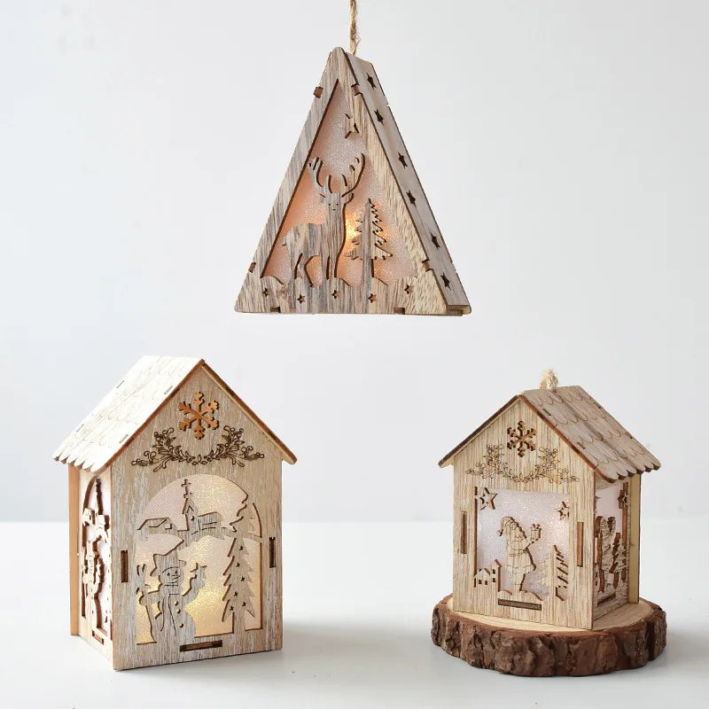 Christmas LED Light Wooden House Luminous Cabin Christmas Decorations Home Decor Night Lamp Pendant Prop Led Candle Gift - Homeward Trends