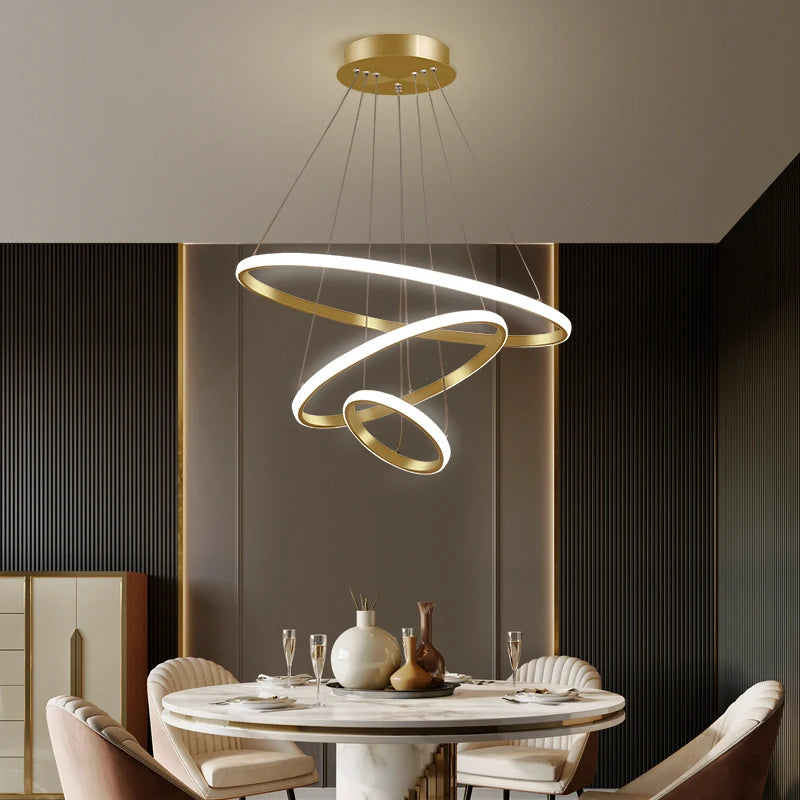 Modern LED Ring Pendant Lamp - Black Circular Chandelier for Living Room, Dining Room, Kitchen, or Loft Indoor Lighting Fixture - Homeward Trends