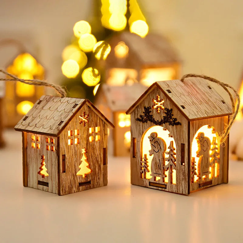 Christmas LED Light Wooden House Luminous Cabin Christmas Decorations Home Decor Night Lamp Pendant Prop Led Candle Gift - Homeward Trends