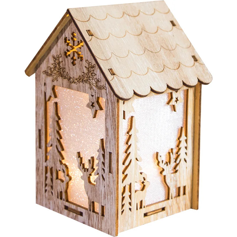 Christmas LED Light Wooden House Luminous Cabin Christmas Decorations Home Decor Night Lamp Pendant Prop Led Candle Gift - Homeward Trends