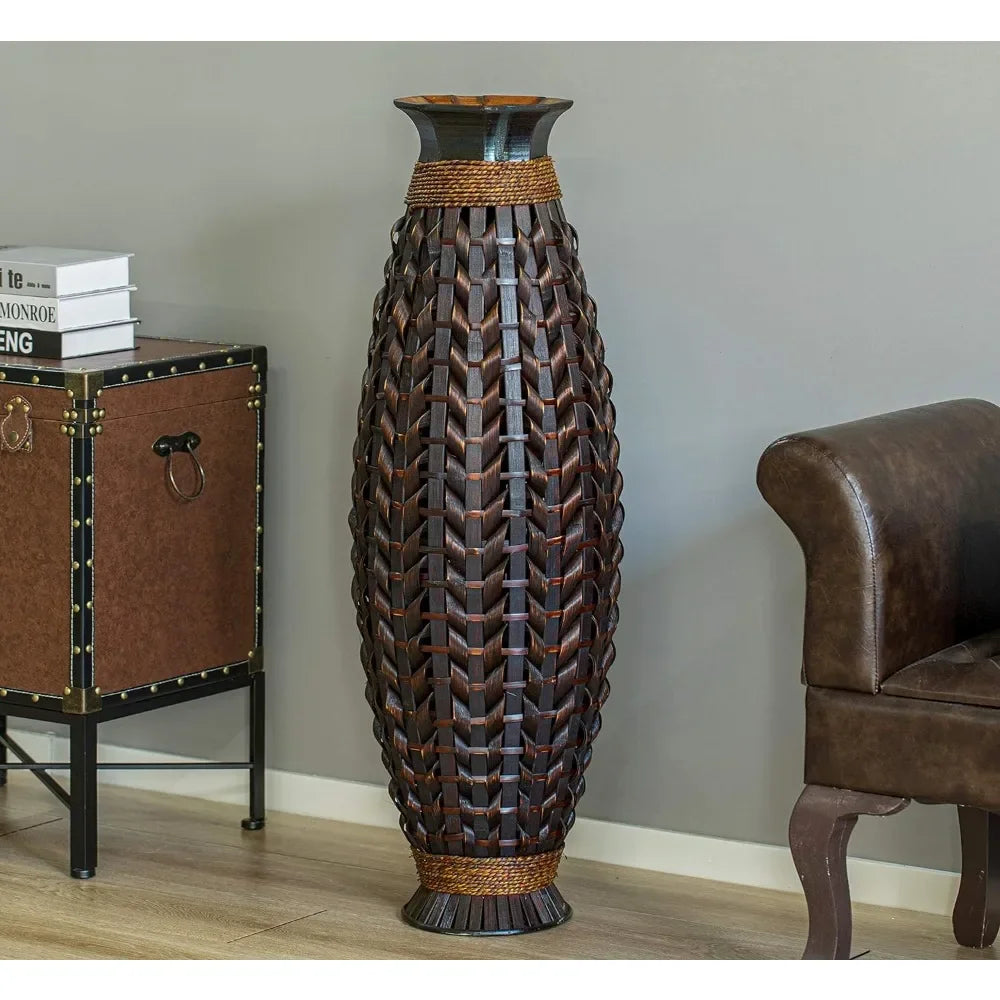 39-Inch Tall Bamboo Floor Vase with Wicker Weave Design – Large Decorative Home Accent - Homeward Trends