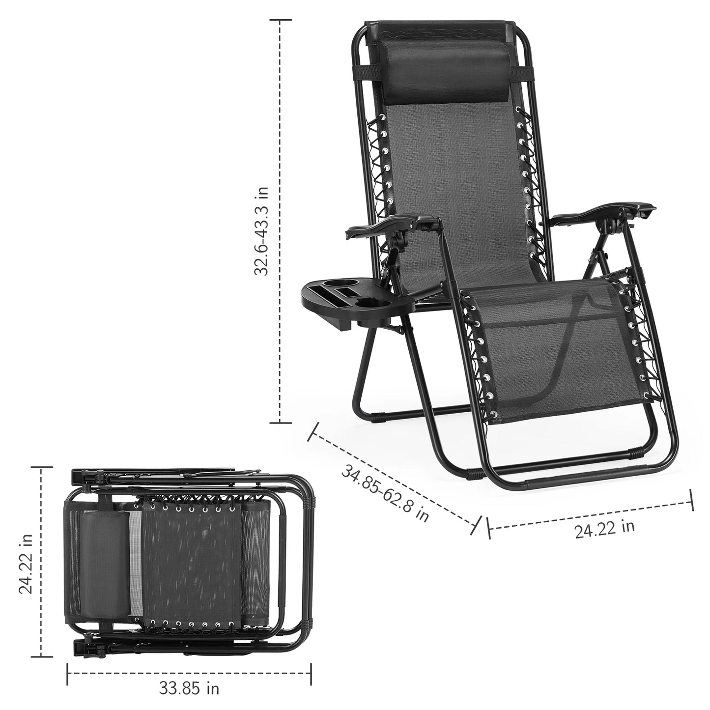 Zero Gravity Recliner Chairs (Set of 2) – Portable Patio Lounge Chairs with Cup Holders & Adjustable Pillow