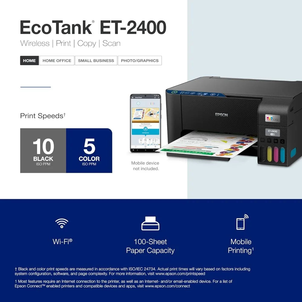 EcoTank ET-2400 Wireless All-in-One Supertank Printer - Cartridge-Free, Color Printing with Scan & Copy for Easy Home Use - Homeward Trends