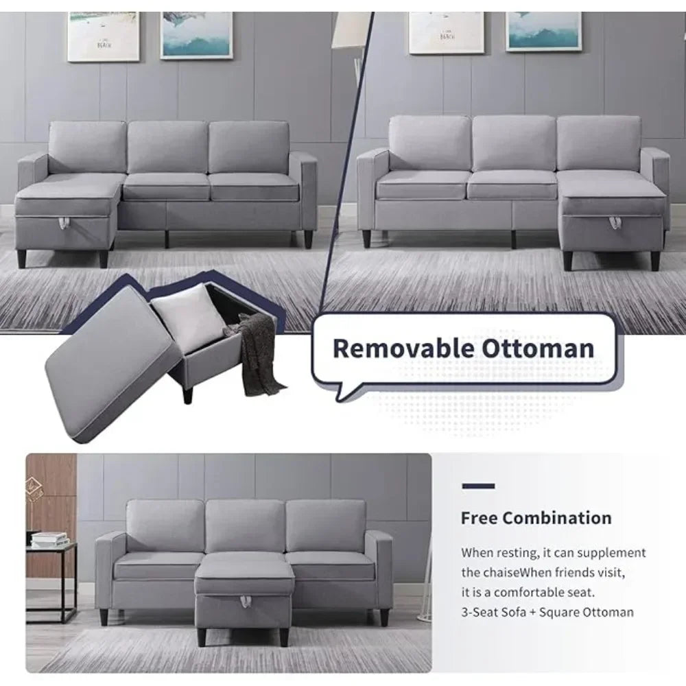 Modular Convertible Sofa Set for Living Room – Modern Linen Fabric Loveseat & Sectional Sofa