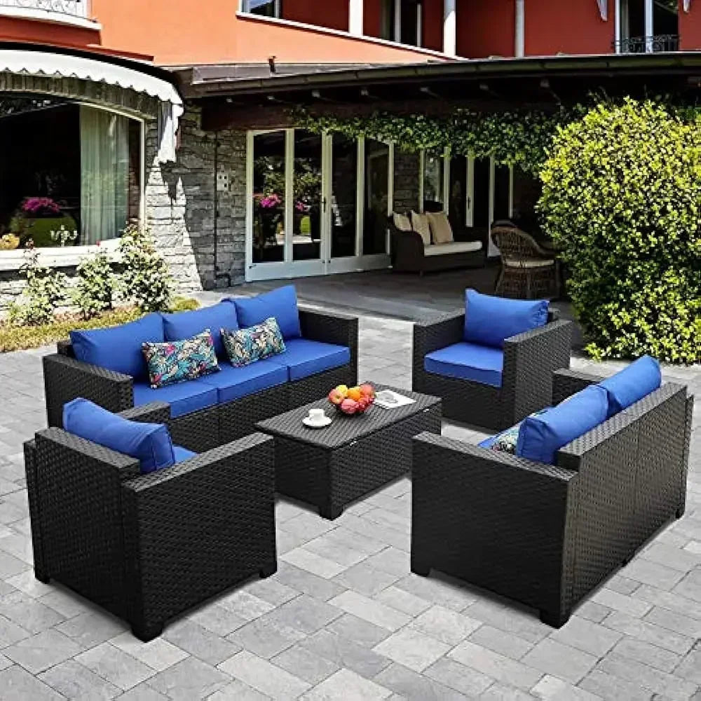 5-Piece Outdoor Wicker Patio Furniture Set – 45" Fire Pit Table, No-Slip Cushions & Waterproof Cover