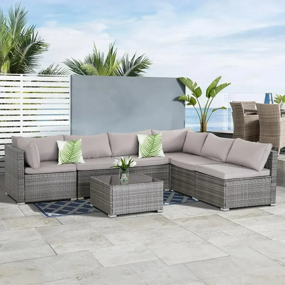 7/8 Pieces Patio Furniture Set, Modular Patio Set Wicker Outdoor Sectional Sofa Set PE Rattan Wicker Patio Conversation Set - Homeward Trends