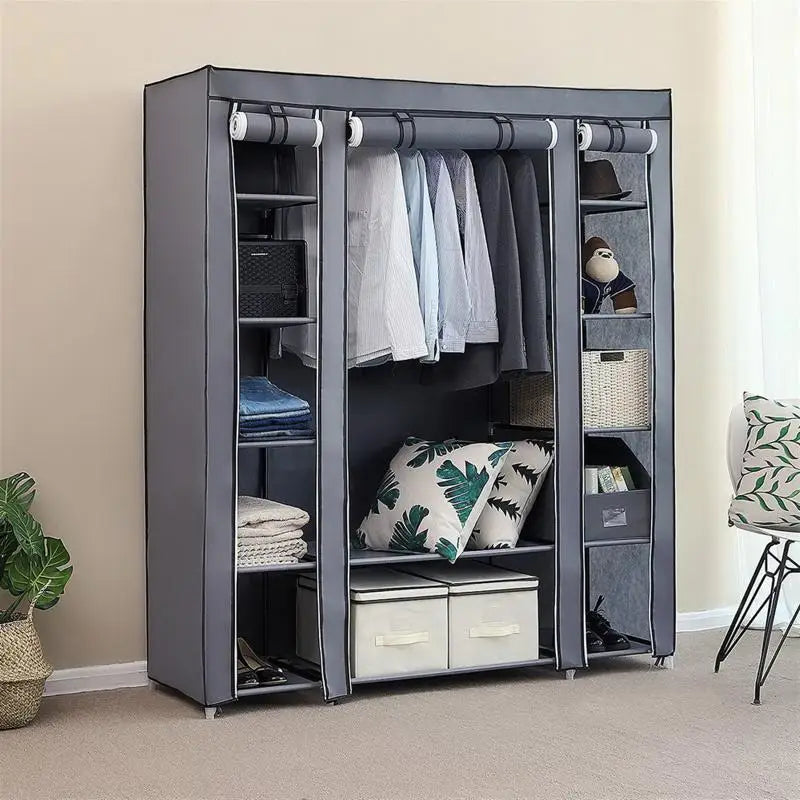 Foldable Wardrobe Rental Room Bedroom Clothes Closet Double Rod Clothes Storage Organizer Wardrobes Living Room Home Furniture - Homeward Trends