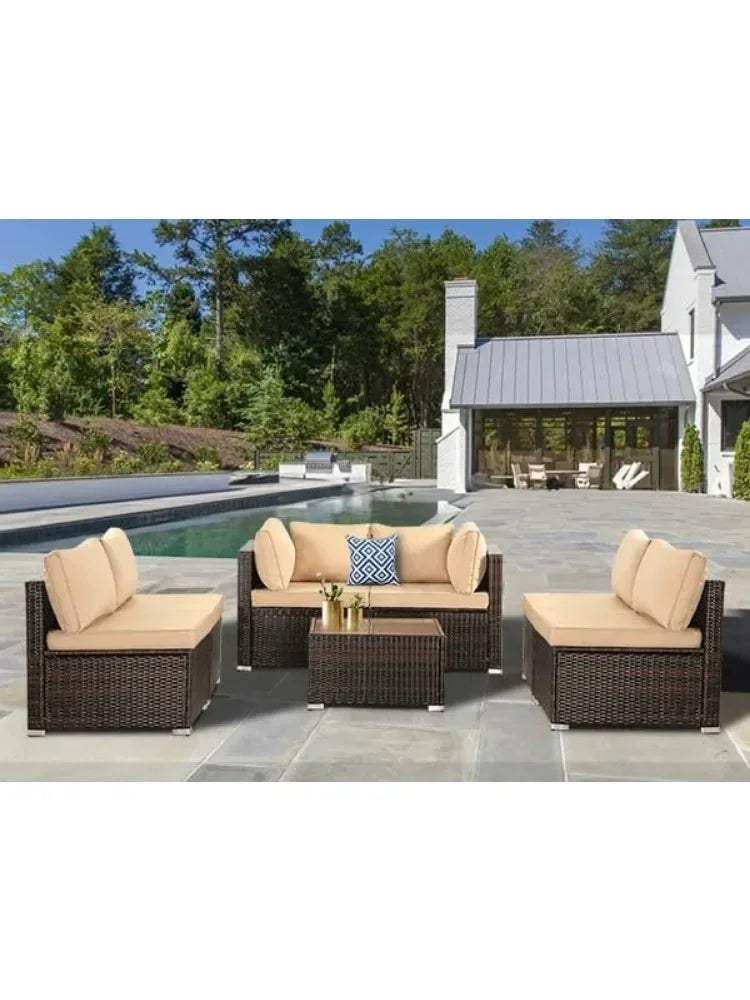 7/8 Pieces Patio Furniture Set, Modular Patio Set Wicker Outdoor Sectional Sofa Set PE Rattan Wicker Patio Conversation Set - Homeward Trends