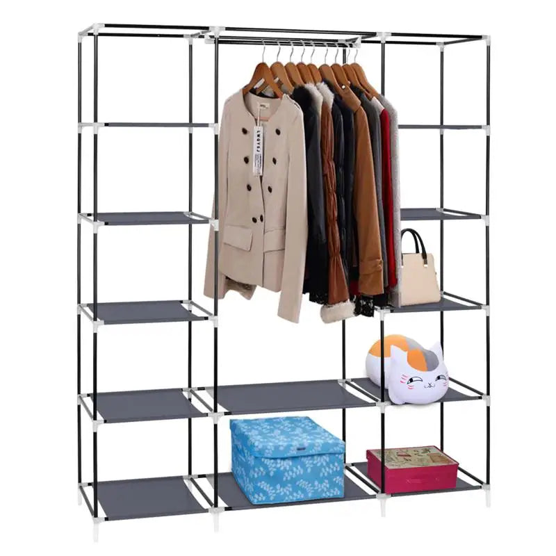 Foldable Wardrobe Rental Room Bedroom Clothes Closet Double Rod Clothes Storage Organizer Wardrobes Living Room Home Furniture - Homeward Trends