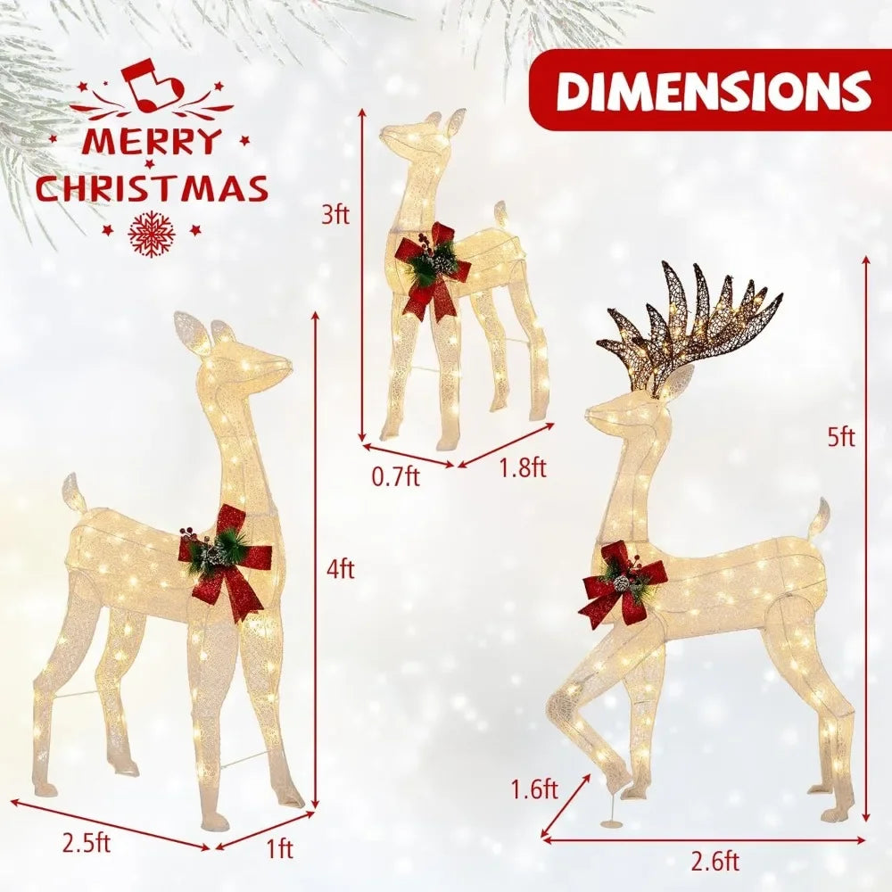 Christmas Reindeer Family Set - Indoor/Outdoor Deer Decor with LED Lights & Ground Stakes