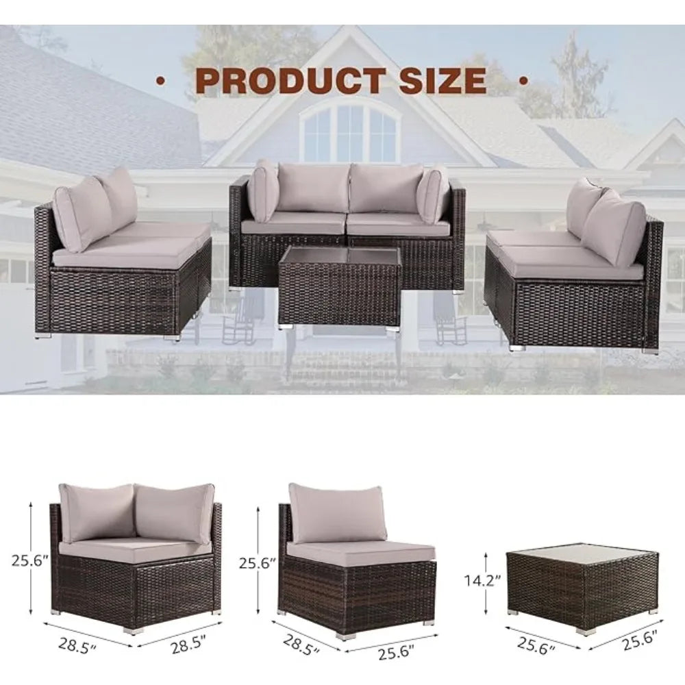 7 Pieces Patio Furniture Set, Modular Patio Set Wicker Outdoor Sectional Sofa Set PE Rattan Wicker Patio Conversation Set - Homeward Trends