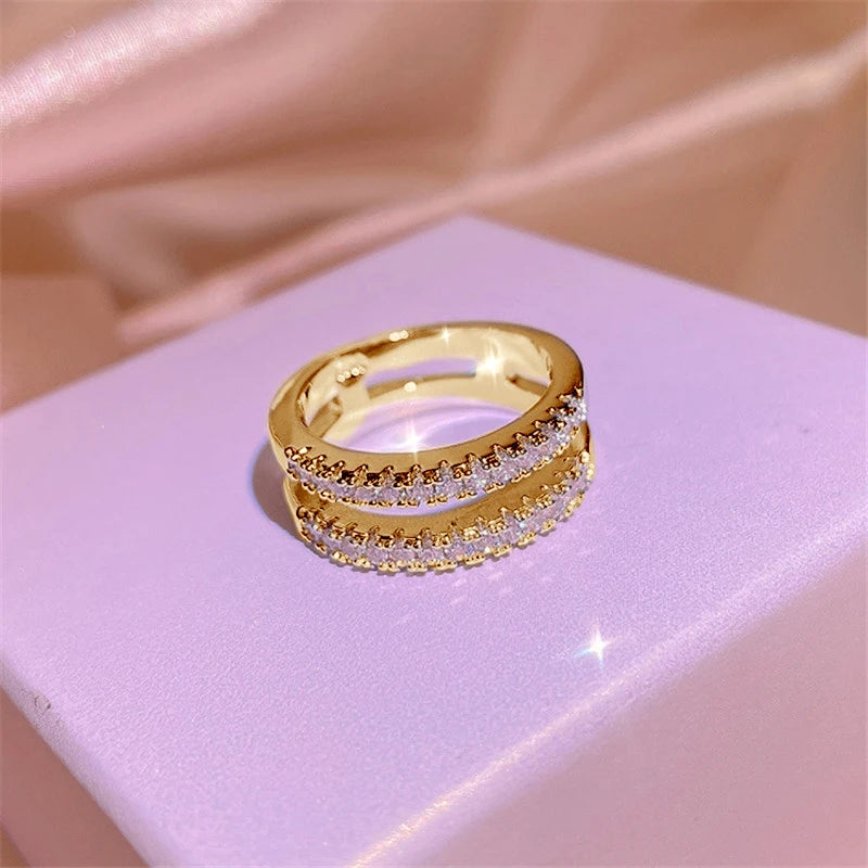 Yellow Gold Plated 925 Silver D Color VVS1 Moissanite Double Row Engagement Wedding Rings for Women - Jewelry Gift - Homeward Trends