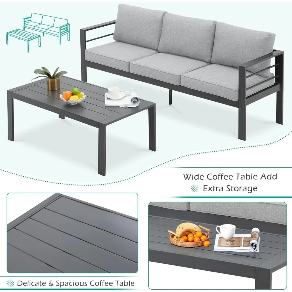 7-Piece Modern Outdoor Patio Furniture Set – Wicker Conversation Set with Cushions & Coffee Table for Balcony & Lawn