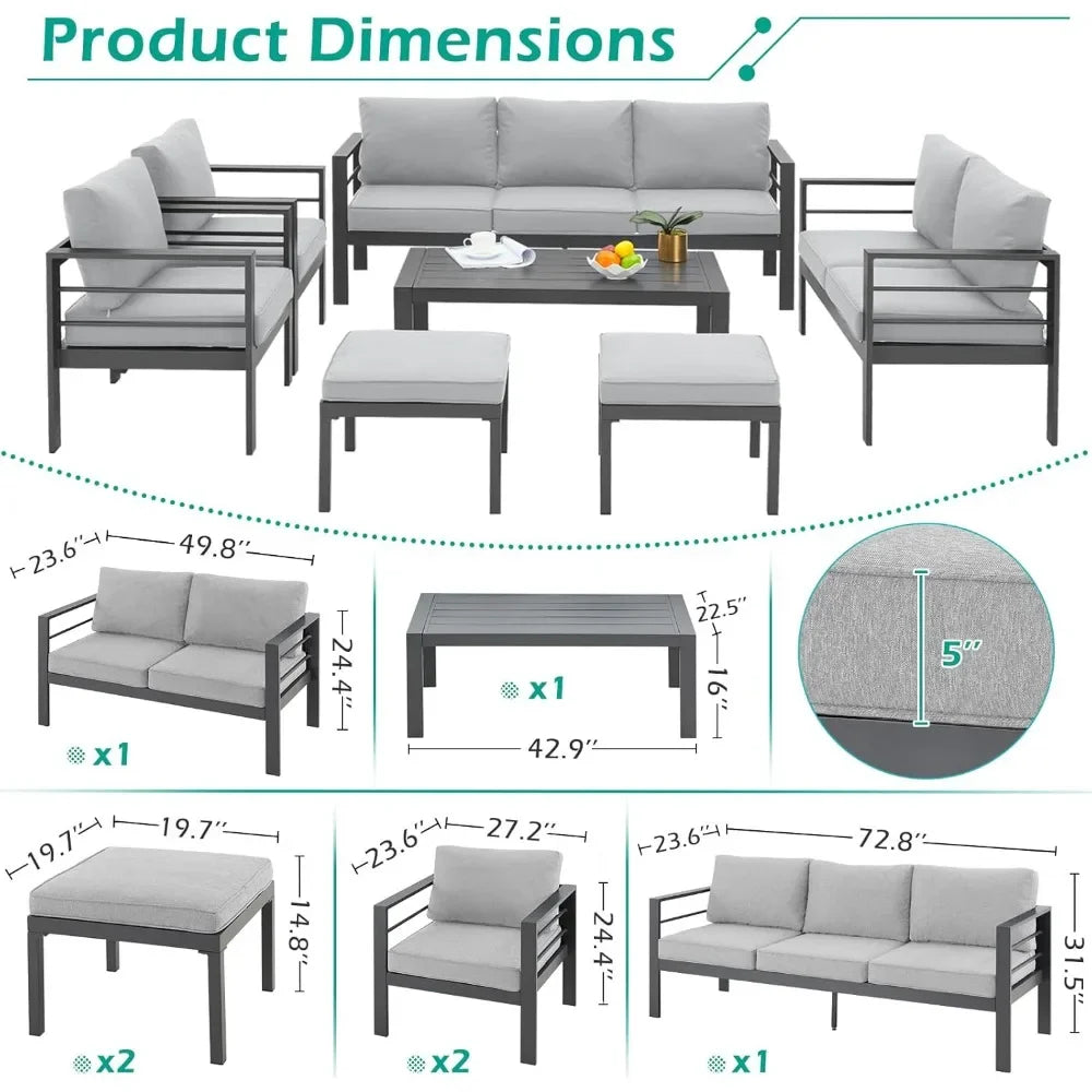 7-Piece Modern Outdoor Patio Furniture Set – Wicker Conversation Set with Cushions & Coffee Table for Balcony & Lawn