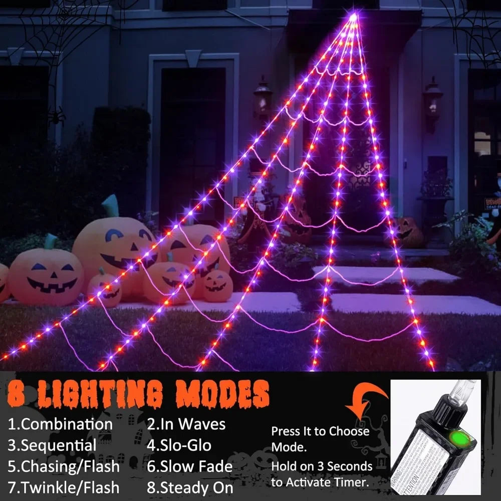 Spider Webs Halloween Decorations Outdoor 290 LED Halloween Spiders Web Lights Decoration with 78.7" Large Spider