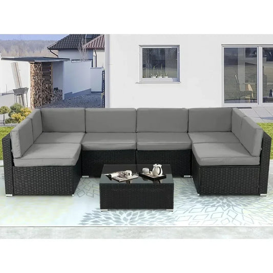 Patio Furniture Sets, 7 Piece PE Rattan Wicker Sofa Set, Outdoor Sectional Furniture Chair Set, Outdoor Furniture Sets - Homeward Trends