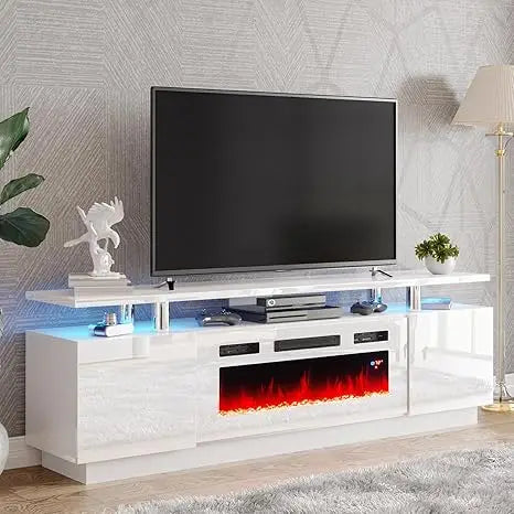 70'' High Gloss Fireplace TV Stand, 36'' Electric Fireplace, LED Entertainment Center - Homeward Trends