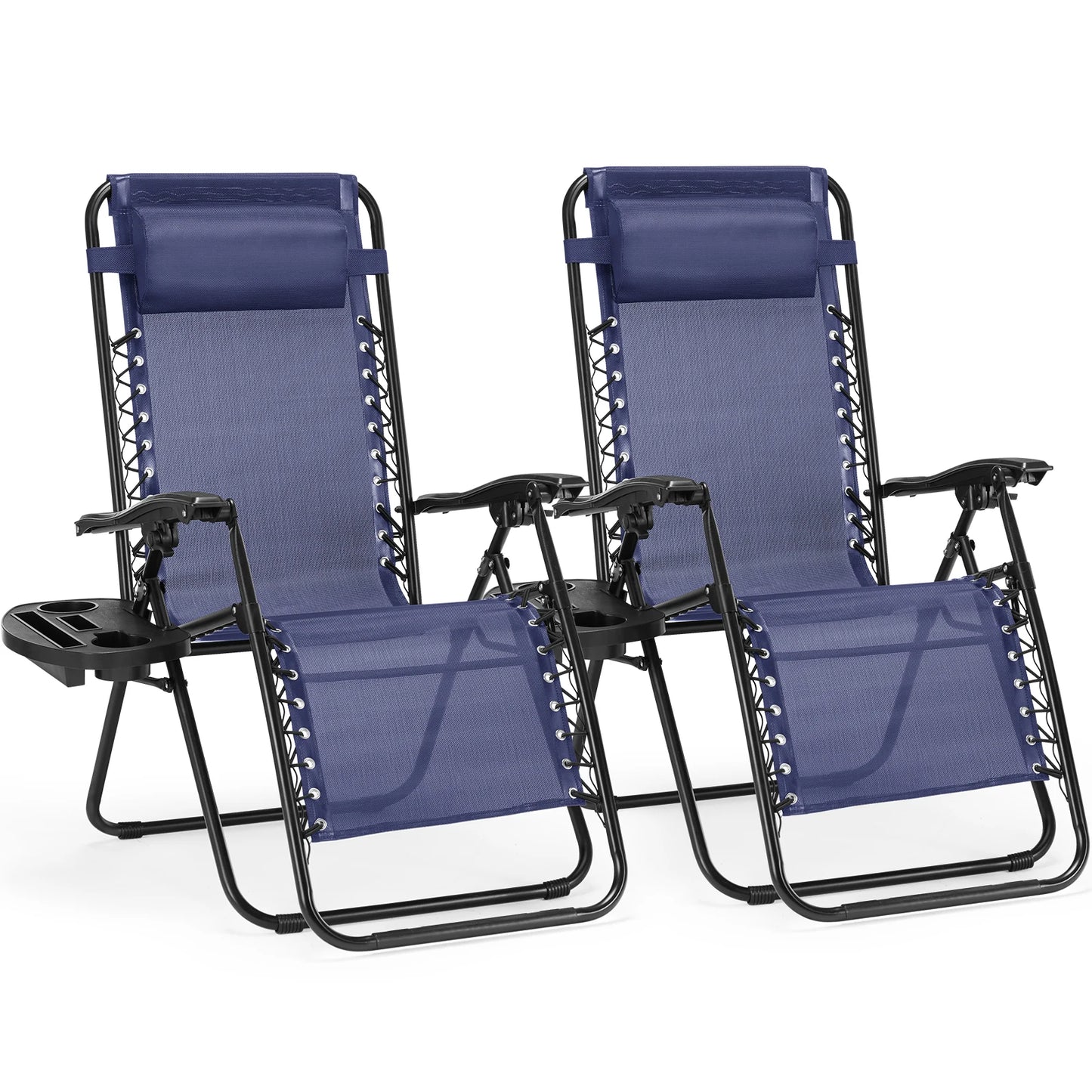 Zero Gravity Recliner Chairs (Set of 2) – Portable Patio Lounge Chairs with Cup Holders & Adjustable Pillow