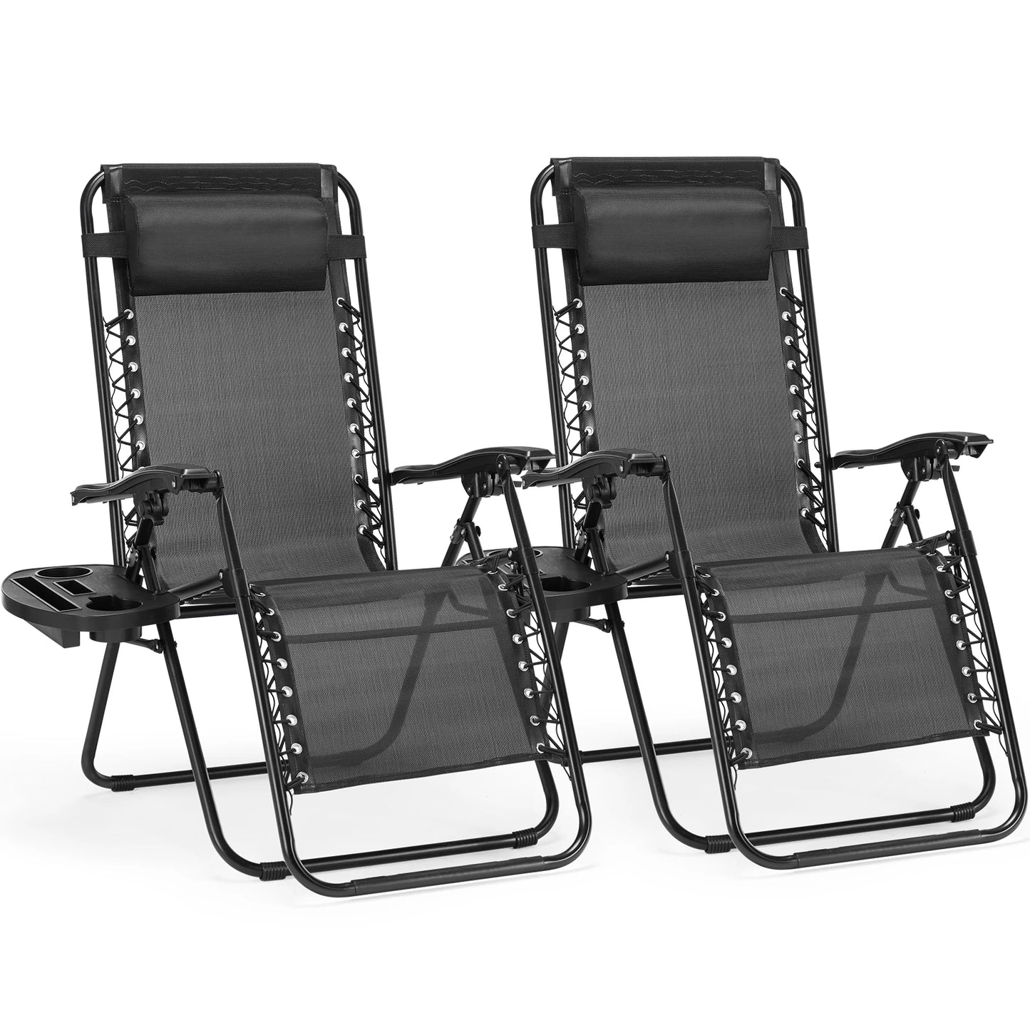 Zero Gravity Recliner Chairs (Set of 2) – Portable Patio Lounge Chairs with Cup Holders & Adjustable Pillow