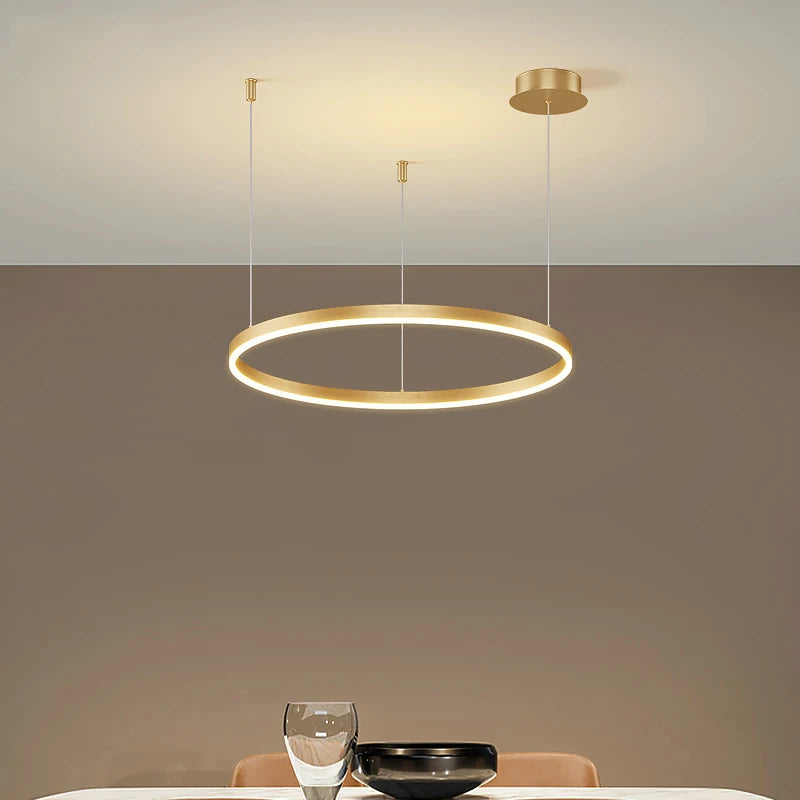 Minimalist Modern LED Chandelier - Gold & Black Brushed Ring Ceiling Light for Home & Dining - Homeward Trends