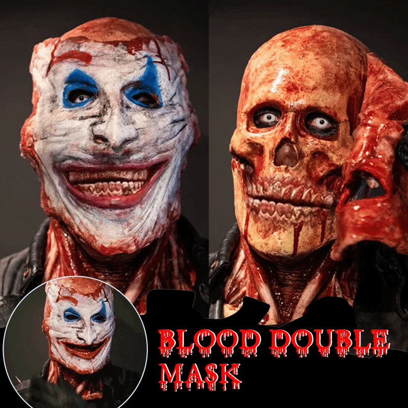 Bloody Skeleton Latex Mask – Double Rip Halloween Prop for Scary Cosplay & Party