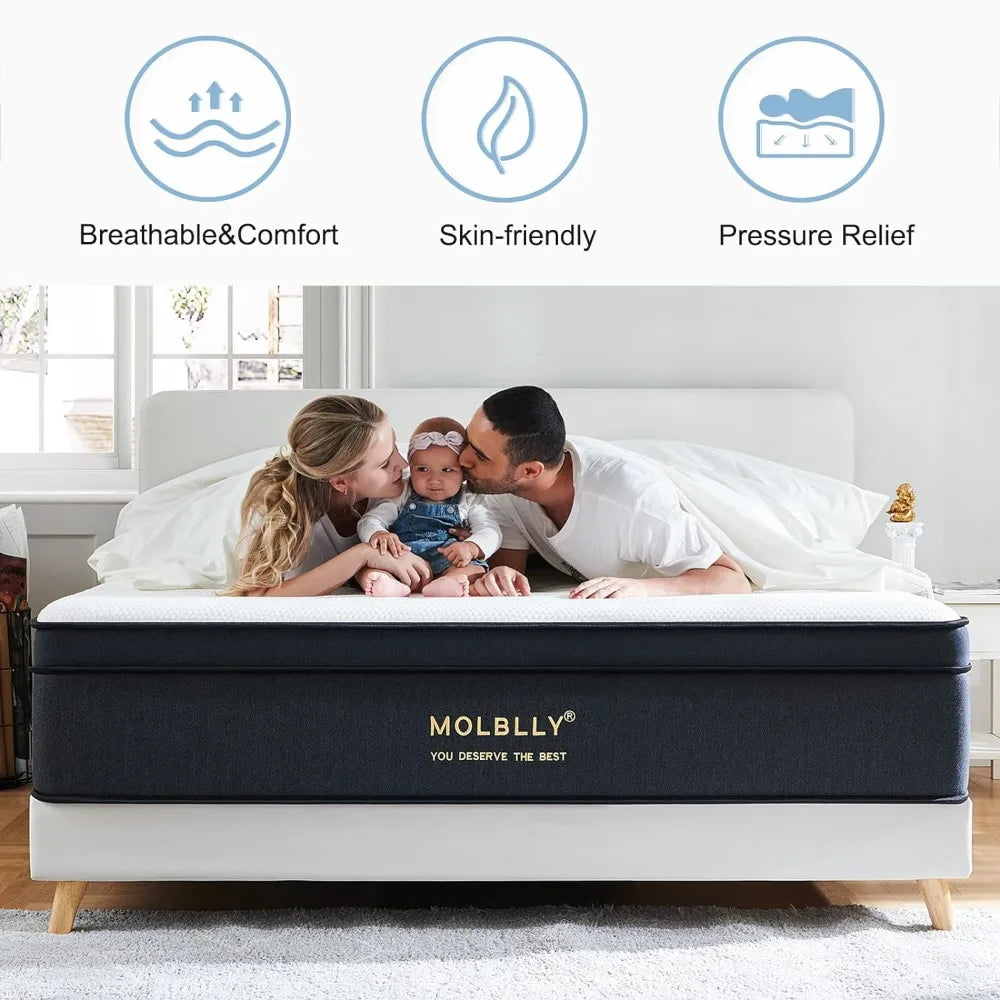 Full Mattress, 12 Inch Hybrid Mattress in a Box with Gel Memory Foam, Individually Wrapped Pocket Coils Innerspring, - Homeward Trends