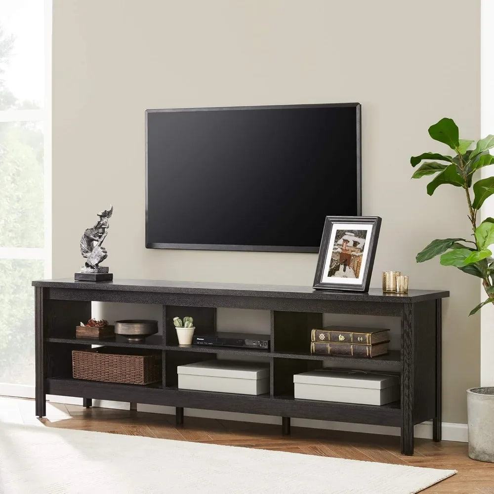 70" TV Stand for Living Room, Modern Wooden Entertainment Center w/ 6 Storage Cubby, Bedroom TV Stand - Homeward Trends