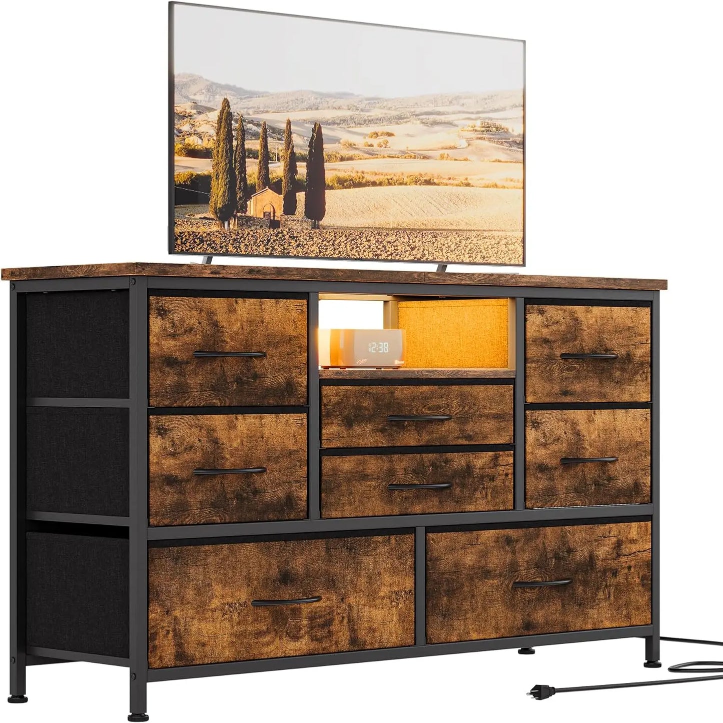 8 Dresser TV Stand with Power Outlet & LED for 55'' TV, Long Dresser for Bedroom with 8 Deep Drawers, Wide Console Table - Homeward Trends